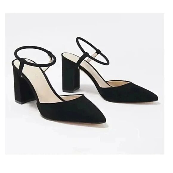 Marc Fisher Black Pointy Toe Pumps with Ankle Straps -Velise Sz 10 - Picture 1 of 9